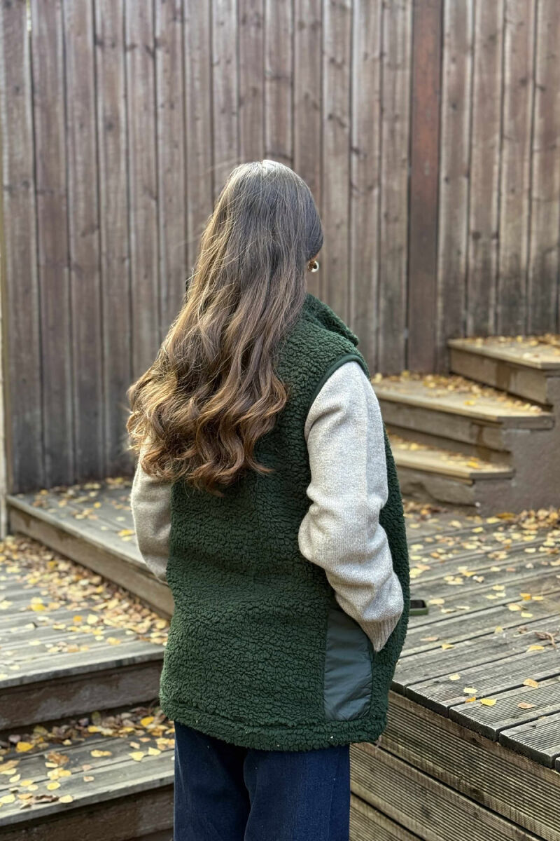 ONE COLOR TEDDY ZIPPER WOMEN VEST GREEN/JESHILE - 5