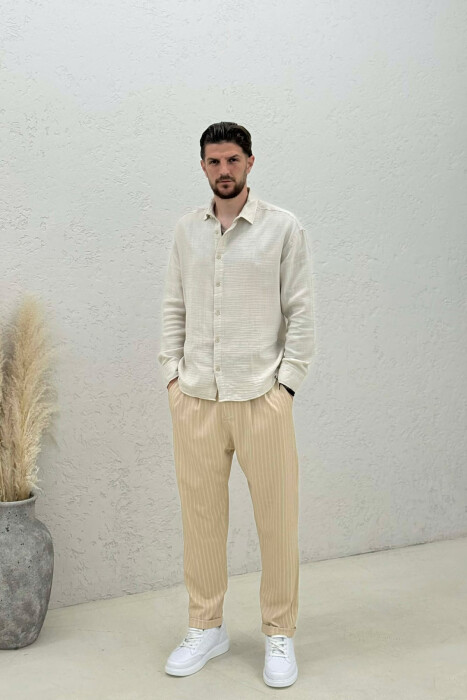 ONE COLOR TEXTURED MEN PANTS BEIGE/BEZHE 