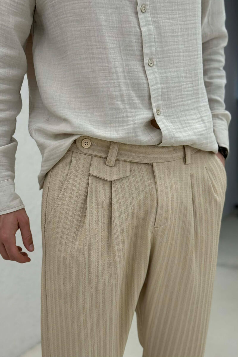 ONE COLOR TEXTURED MEN PANTS BEIGE/BEZHE - 2