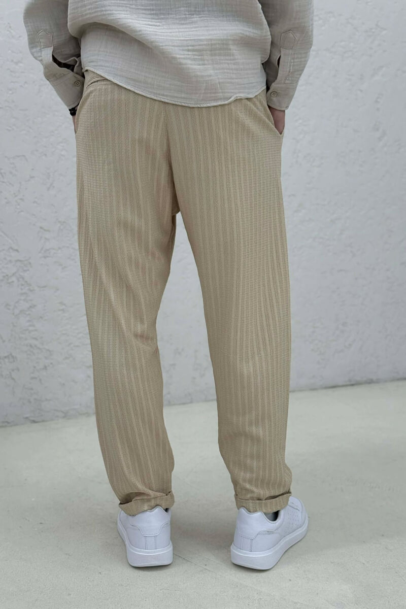 ONE COLOR TEXTURED MEN PANTS BEIGE/BEZHE - 3