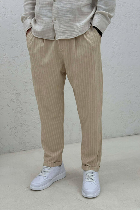 ONE COLOR TEXTURED MEN PANTS BEIGE/BEZHE - 4