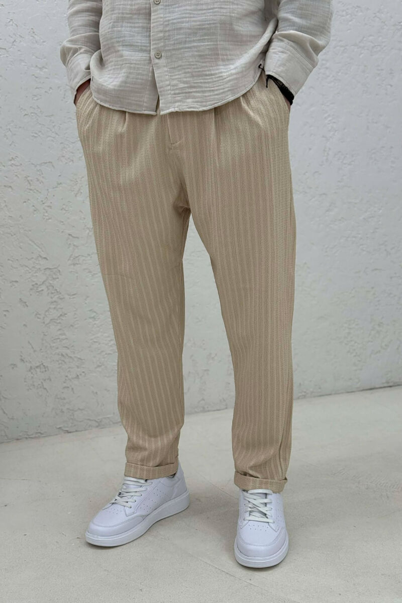 ONE COLOR TEXTURED MEN PANTS BEIGE/BEZHE - 4