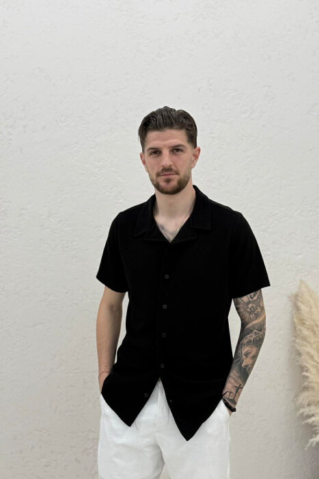 ONE COLOR TEXTURED MEN SHIRT BLACK/ E ZEZE 