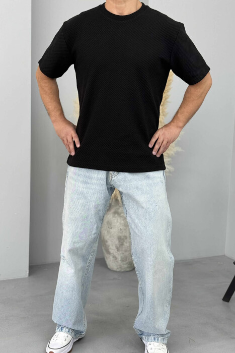 ONE COLOR TEXTURED MEN T-SHIRT BLACK/ E ZEZE - 1