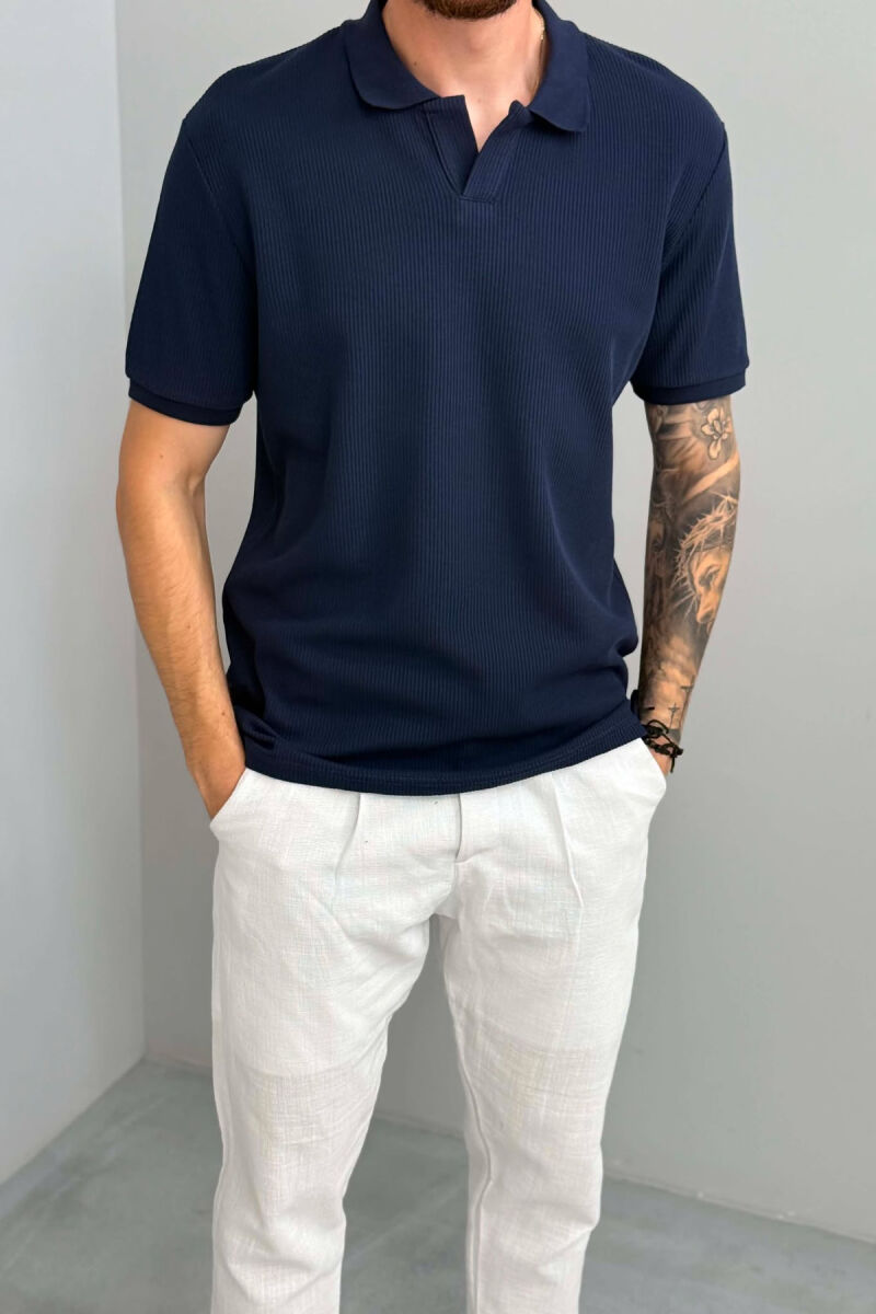 ONE COLOR TEXTURED MEN T-SHIRT BLUE/BLU - 4
