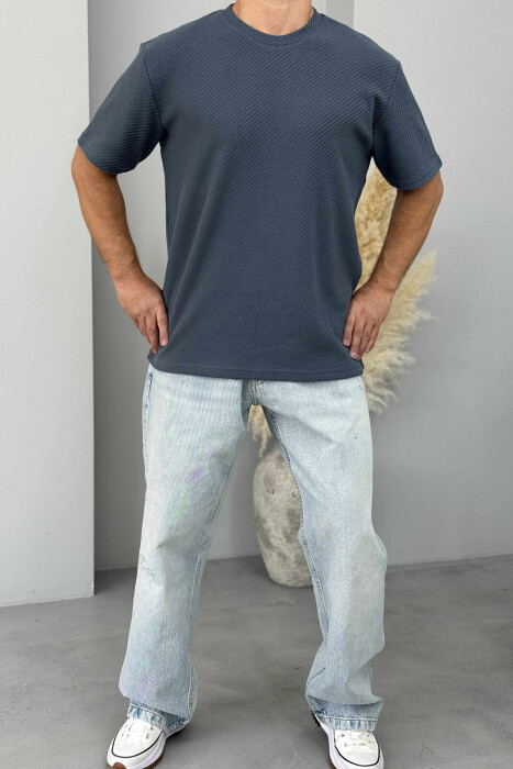 ONE COLOR TEXTURED MEN T-SHIRT DARK GREY/GEE - 1