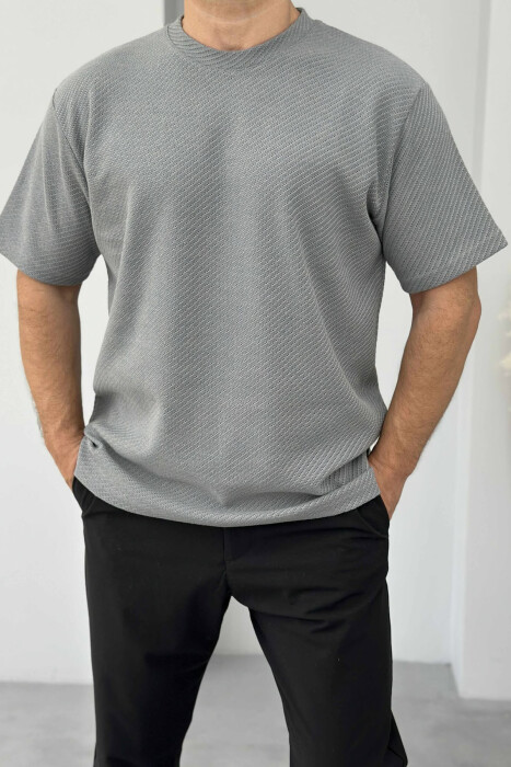 ONE COLOR TEXTURED MEN T-SHIRT GREY/GRI - 1