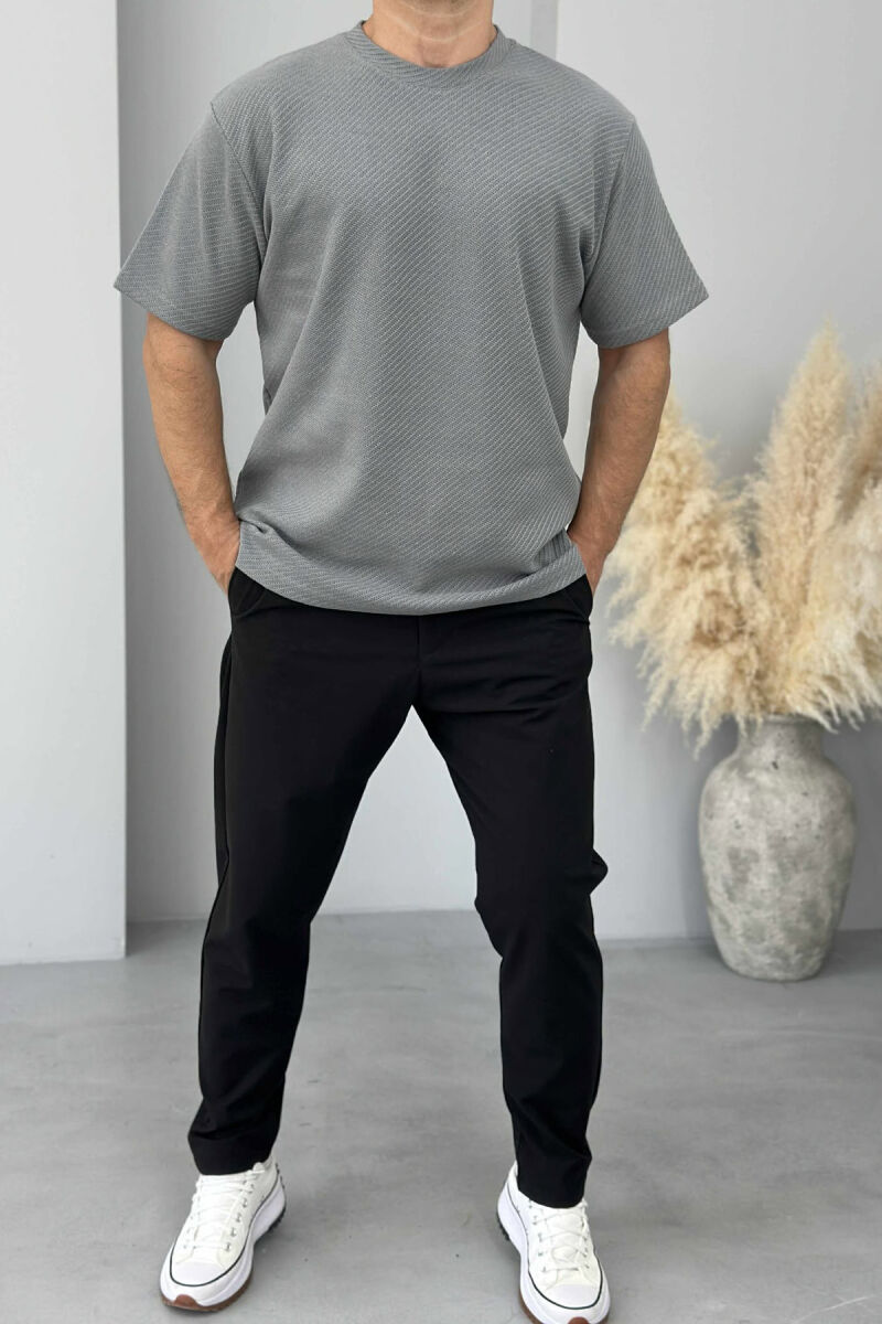 ONE COLOR TEXTURED MEN T-SHIRT GREY/GRI - 2