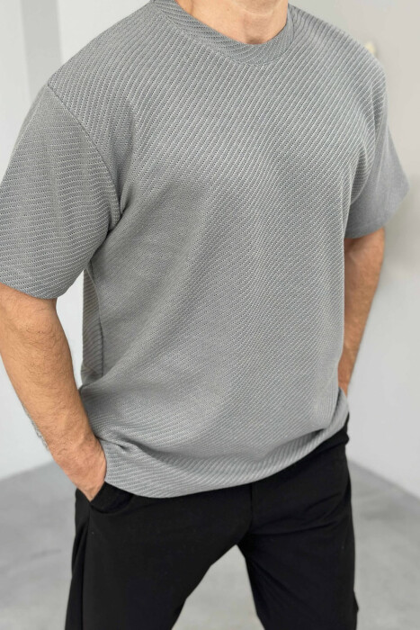 ONE COLOR TEXTURED MEN T-SHIRT GREY/GRI - 3