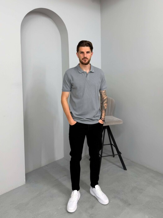 ONE COLOR TEXTURED MEN T-SHIRT LIGHT GREY/GZ - 3