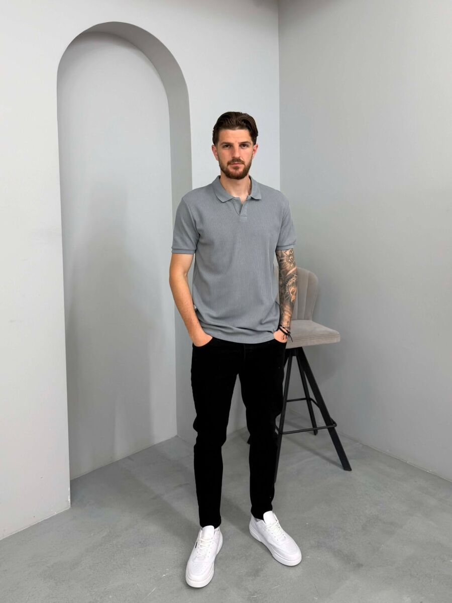 ONE COLOR TEXTURED MEN T-SHIRT LIGHT GREY/GZ - 3