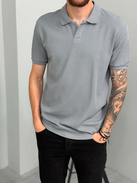 ONE COLOR TEXTURED MEN T-SHIRT LIGHT GREY/GZ - 4