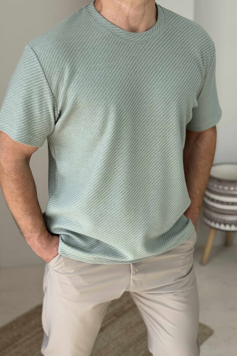 ONE COLOR TEXTURED MEN T-SHIRT MINT/MENTE - 2