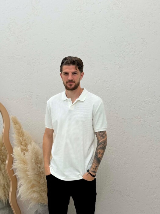 ONE COLOR TEXTURED MEN T-SHIRT WHITE-E BARDHE 