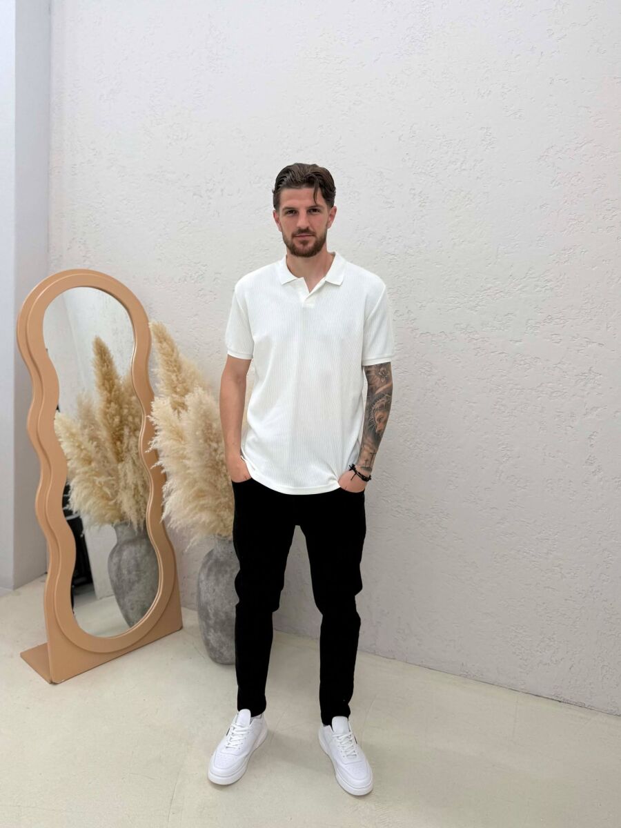 ONE COLOR TEXTURED MEN T-SHIRT WHITE-E BARDHE - 3
