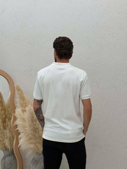 ONE COLOR TEXTURED MEN T-SHIRT WHITE-E BARDHE - 4