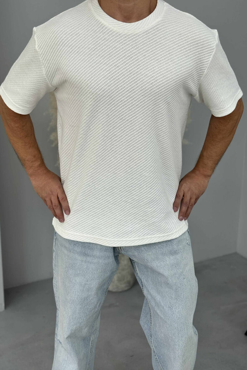ONE COLOR TEXTURED MEN T-SHIRT WHITE-E BARDHE - 2