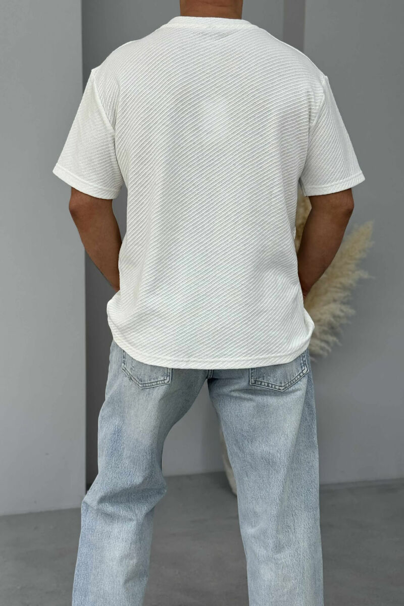 ONE COLOR TEXTURED MEN T-SHIRT WHITE-E BARDHE - 3