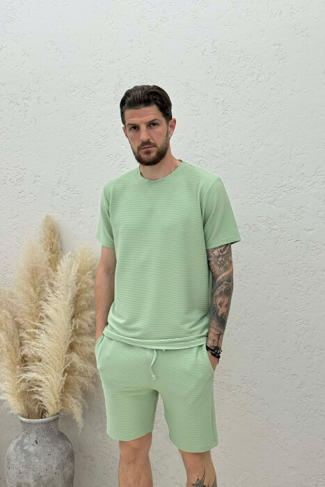 ONE COLOR TEXTURED SHIRT + SHORTS MEN SET MINT/MENTE - 3