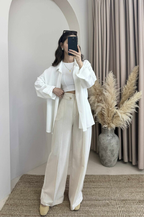 ONE COLOR TEXTURED WOMEN SHIRT WHITE-E BARDHE - 1