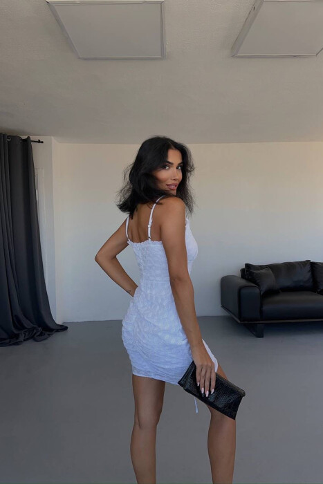 ONE COLOR THIN STRAP SHORT WOMEN DRESS WHITE-E BARDHE - 3