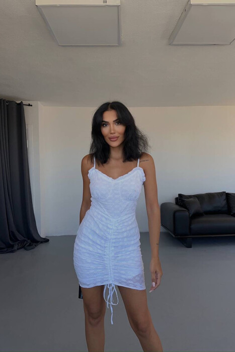 ONE COLOR THIN STRAP SHORT WOMEN DRESS WHITE-E BARDHE - 4
