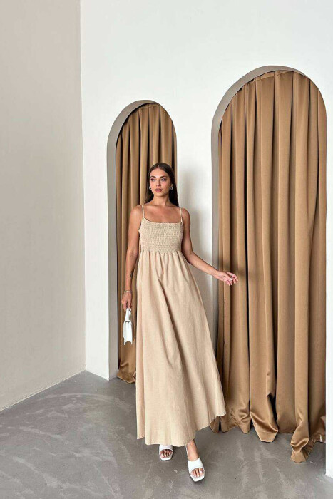 ONE COLOR THIN STRAPS LONG WOMEN DRESS BEIGE/BEZHE 