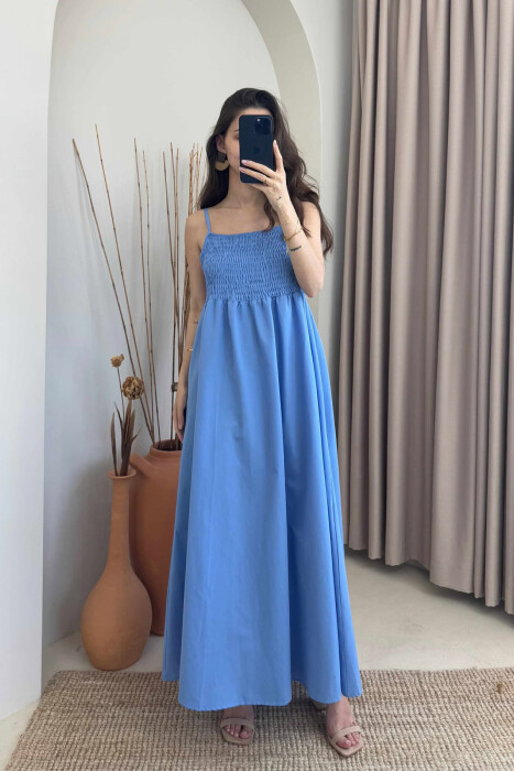 ONE COLOR THIN STRAPS LONG WOMEN DRESS LIGHTBLUE/BZ 