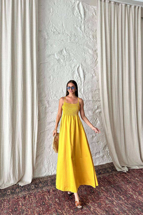 ONE COLOR THIN STRAPS LONG WOMEN DRESS MUSTARD/MUSTARDE - 2