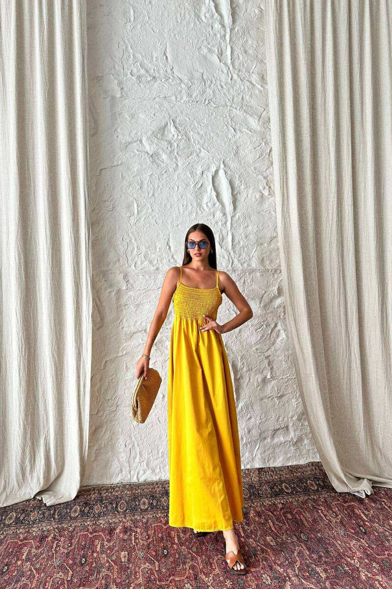 ONE COLOR THIN STRAPS LONG WOMEN DRESS MUSTARD/MUSTARDE - 3