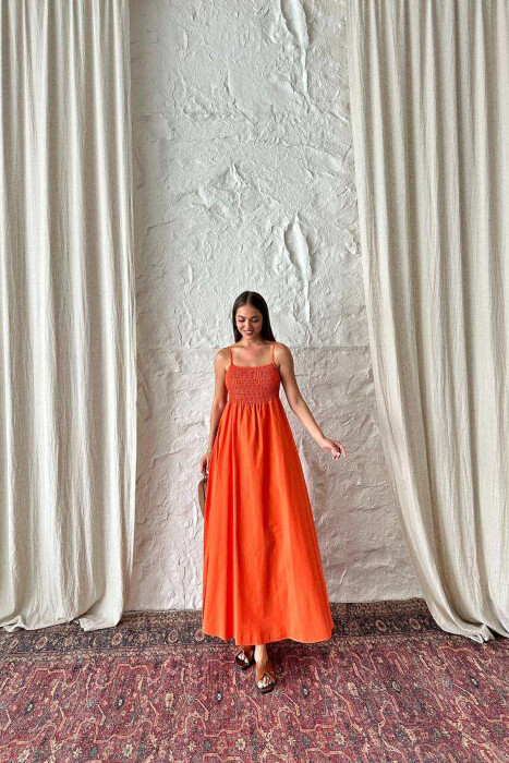 ONE COLOR THIN STRAPS LONG WOMEN DRESS ORANGE/PORTOKALLI 