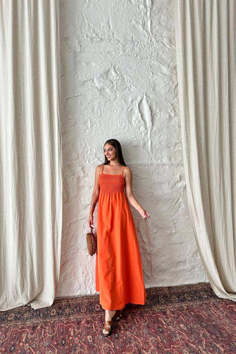 ONE COLOR THIN STRAPS LONG WOMEN DRESS ORANGE/PORTOKALLI - 3