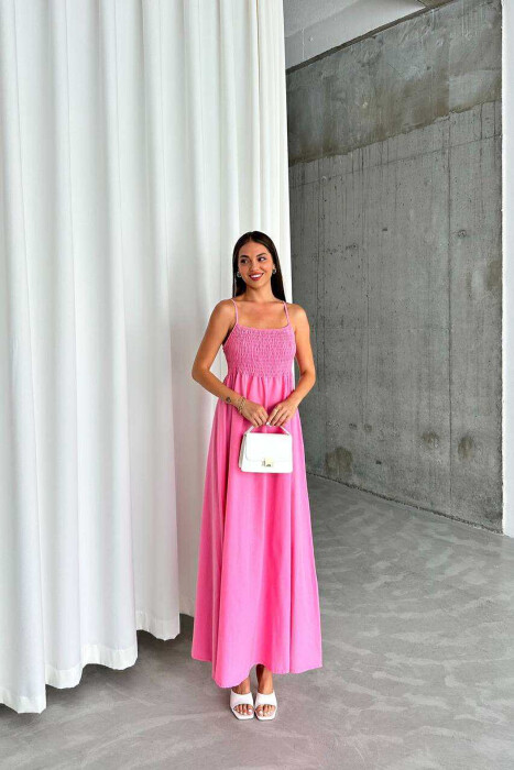 ONE COLOR THIN STRAPS LONG WOMEN DRESS PINK/ROZE 