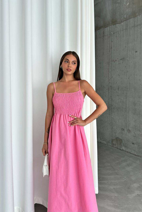 ONE COLOR THIN STRAPS LONG WOMEN DRESS PINK/ROZE - 2