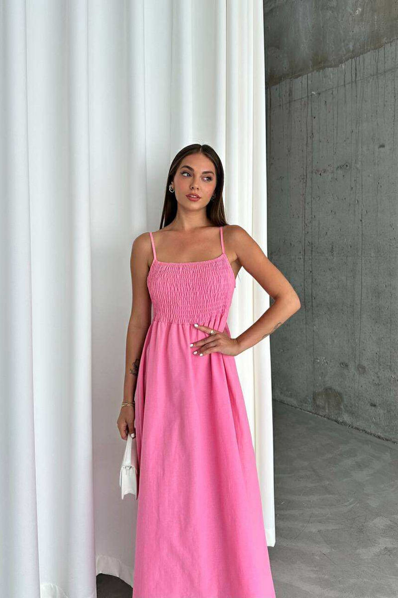 ONE COLOR THIN STRAPS LONG WOMEN DRESS PINK/ROZE - 2