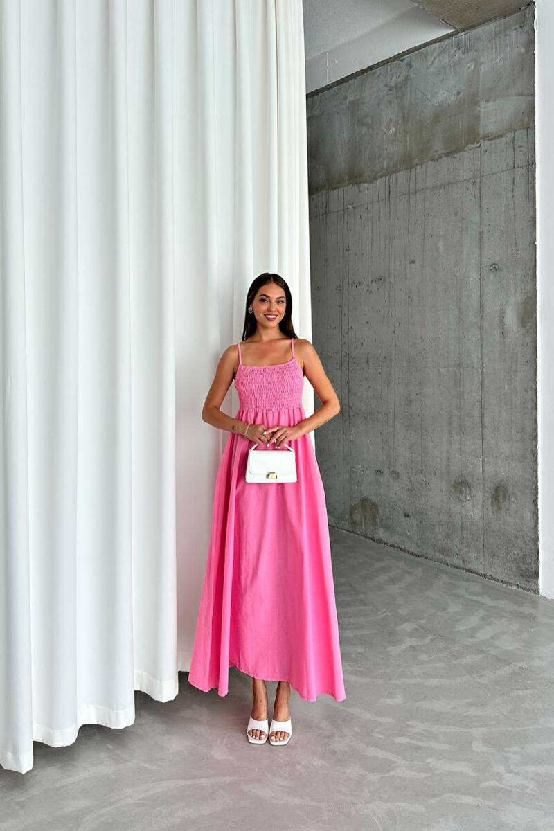 ONE COLOR THIN STRAPS LONG WOMEN DRESS PINK/ROZE - 3