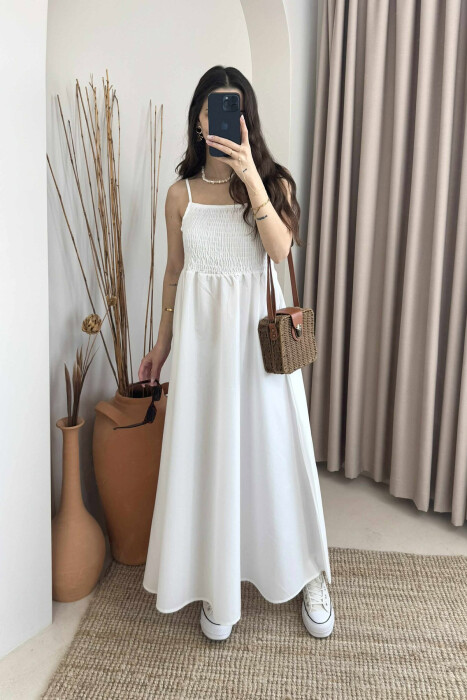 ONE COLOR THIN STRAPS LONG WOMEN DRESS WHITE-E BARDHE 