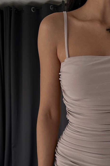 ONE COLOR THIN STRAPS WOMEN DRESS BEIGE/BEZHE - 3