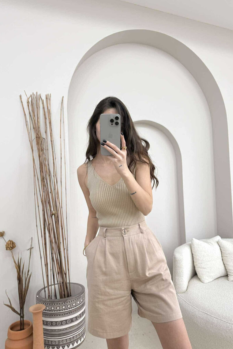 ONE COLOR THIN STRAPS WOMEN TANK TOP BEIGE/BEZHE - 1
