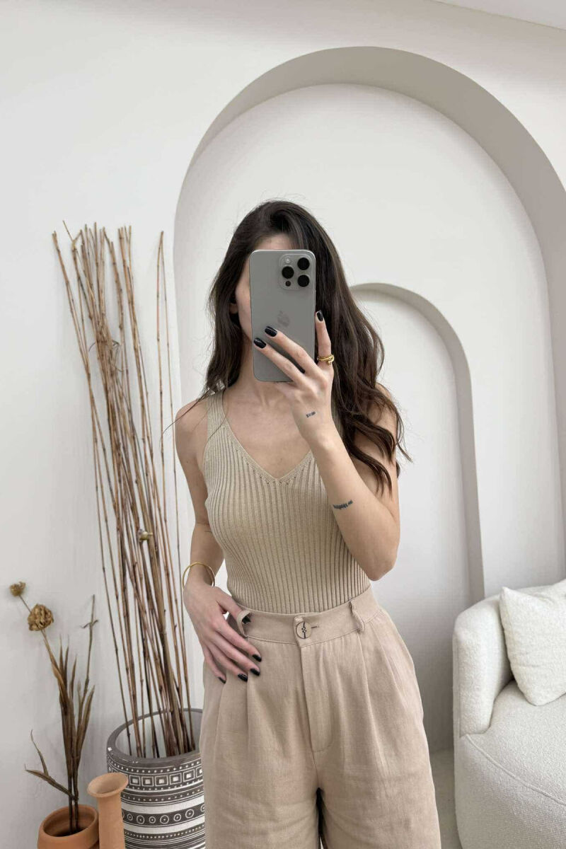 ONE COLOR THIN STRAPS WOMEN TANK TOP BEIGE/BEZHE - 3