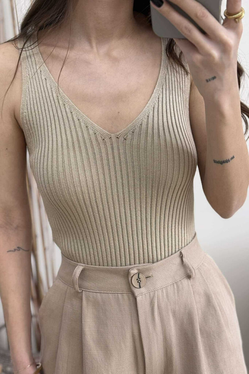 ONE COLOR THIN STRAPS WOMEN TANK TOP BEIGE/BEZHE - 4