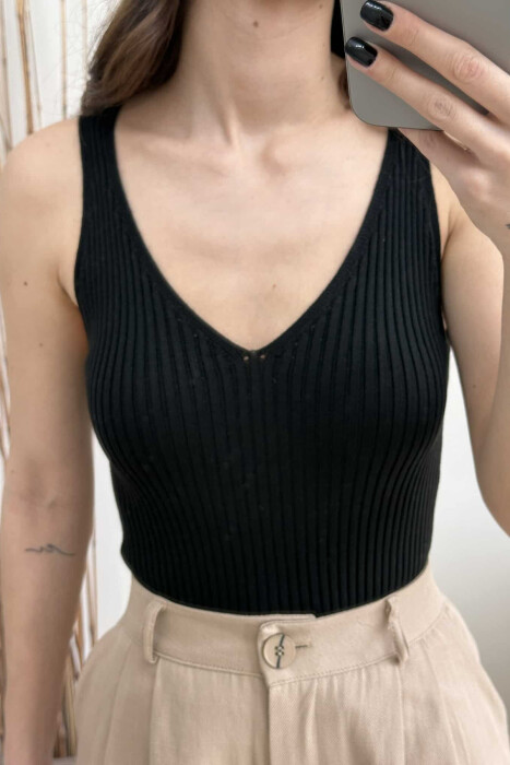 ONE COLOR THIN STRAPS WOMEN TANK TOP BLACK/ E ZEZE - 3