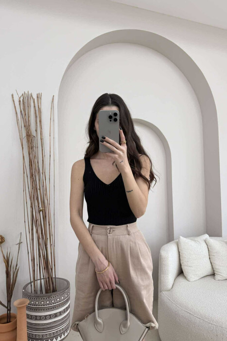 ONE COLOR THIN STRAPS WOMEN TANK TOP BLACK/ E ZEZE - 4