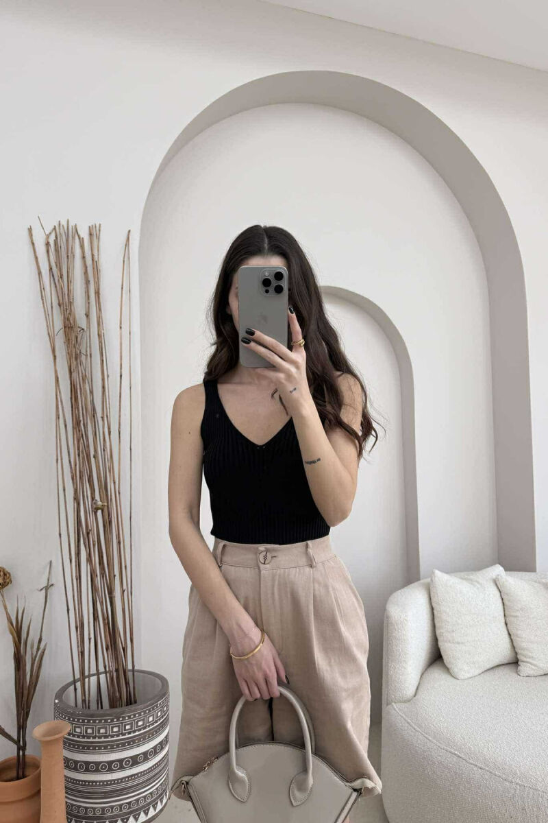 ONE COLOR THIN STRAPS WOMEN TANK TOP BLACK/ E ZEZE - 4