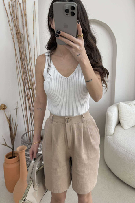 ONE COLOR THIN STRAPS WOMEN TANK TOP WHITE-E BARDHE 