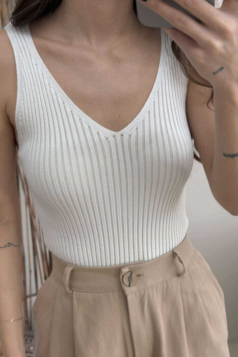 ONE COLOR THIN STRAPS WOMEN TANK TOP WHITE-E BARDHE - 3