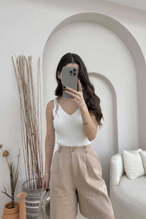 ONE COLOR THIN STRAPS WOMEN TANK TOP WHITE-E BARDHE - 4