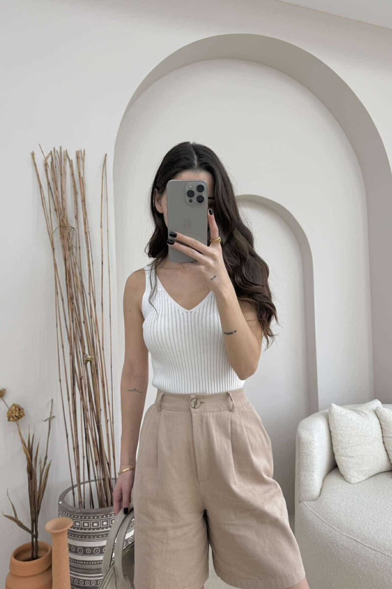 ONE COLOR THIN STRAPS WOMEN TANK TOP WHITE-E BARDHE - 4