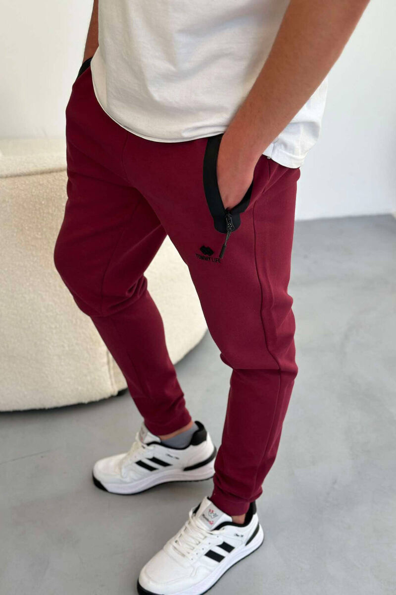 ONE COLOR SIMPLE MEN SWEATPANTS BURGUNDY/VISHNJE - 1