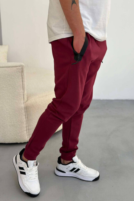 ONE COLOR SIMPLE MEN SWEATPANTS BURGUNDY/VISHNJE - 5